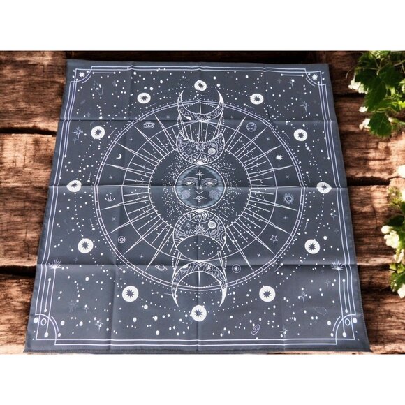 Celestial Moon Phase Altar Cloth 19x19 Tarot Mat Mystical Divination - Picture 1 of 9